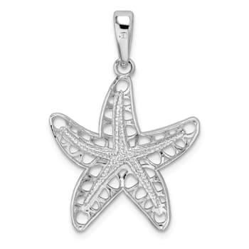 Rhodium Over Sterling Silver Polished Cut-out Starfish Pendant
