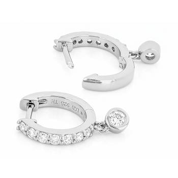 Lab-Grown Diamond Huggie Earrings With Charm In PlatInum Over Sterling Silver