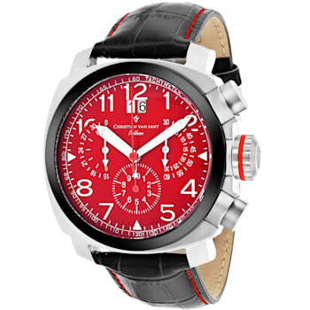 Christian Van Sant Men's Grand Python Red Dial, Black Leather Strap Watch