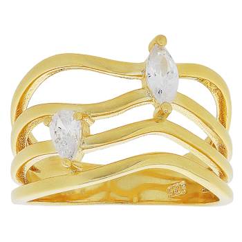 Pear And Marquise Wave Ring With CZ In 18K Gold Over Sterling Silver