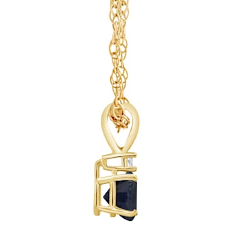 5mm Round Sapphire with Diamond Accent 14k Yellow Gold Pendant With Chain