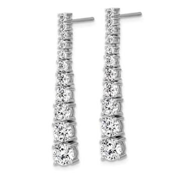 Rhodium Over Sterling Silver Polished Graduated Cubic Zirconia Post
Dangle Earrings