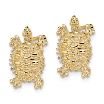 14k Yellow Gold Textured Land Turtle Stud Earrings
