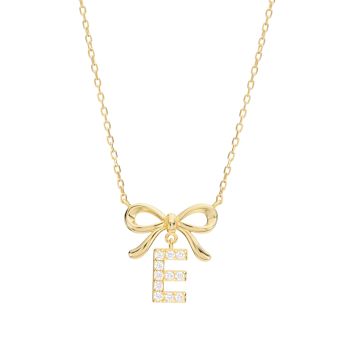 Initial E Bow CZ Necklace In 14K Gold Over Sterling Silver 0.23ctw
