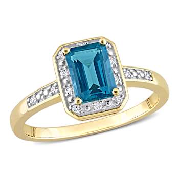 London Blue Topaz & Diamond 14K Yellow Gold Halo Ring 1.26ctw