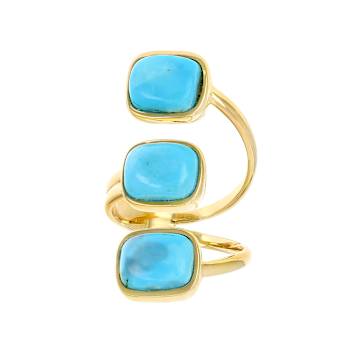 Turquoise Three-Stone Wrap Ring In 18K Gold Over Sterling Silver