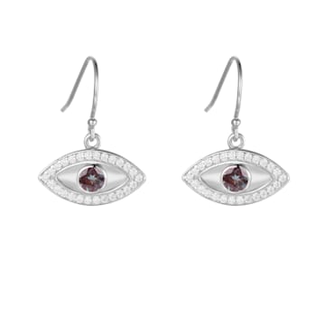 Green Lab Alexandrite Rhodium Over Sterling Silver Evil Eye Earrings