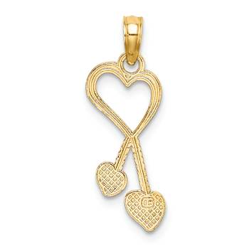 10K Yellow Gold Polished Heart with Dangling Double Heart and Beaded
Tassel Charm