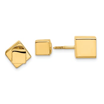 14k Yellow Gold Cube Front and Back Stud Earrings