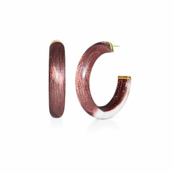 14K Yellow Gold Over Sterling Silver Medium Illusion Acrylic Hoops in Cocoa