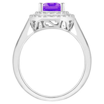8x6mm Emerald Cut Amethyst And White Topaz Accents Rhodium Over Sterling
Silver Double Halo Ring