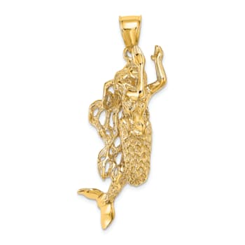 14k Yellow Gold 3D Textured Large Mermaid Charm