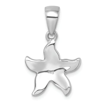 Rhodium Over Sterling Silver Polished White Crystal Starfish Pendant