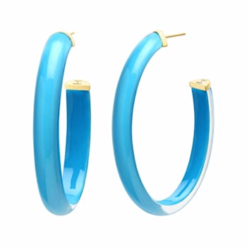14K Yellow Gold Over Sterling Silver XL Oval Illusion Acrylic Hoops in Teal