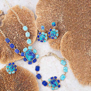 Barse Jewelry Blue Lapis Lazuli and Composite Turquoise Gold Tone
Duality Statement Necklace