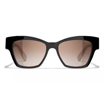 Chanel Black w White Leather Arm  "CC" Logo Frame/Brown
Gradient Lens Sunglasses