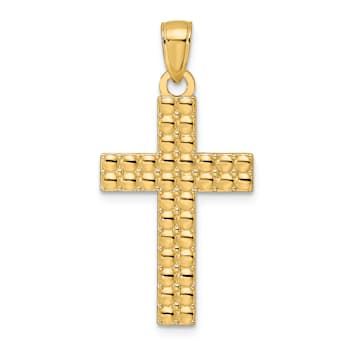 14k Yellow Gold Polished and Textured Cross Pendant