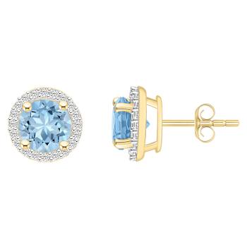 6mm Round Simulated Aquamarine And Created White Sapphire 10k Yellow
Gold Halo Stud Earrings