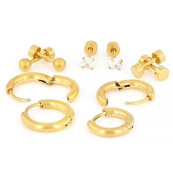 Gold Tone Stud And Hoop Earring Set Of 5