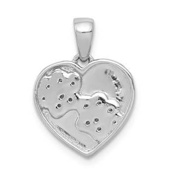 Rhodium Over 14K White Gold Diamond Paw Prints Heart Pendant