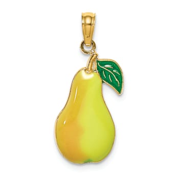 14k Yellow Gold Enamel Pear with Stem and Leaf Charm