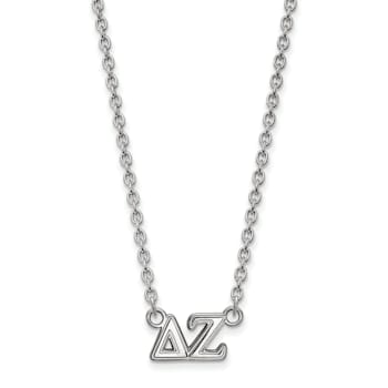 Rhodium Over Sterling Silver LogoArt Delta Zeta Medium Pendant Necklace