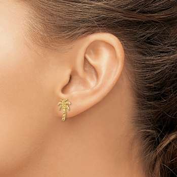 14k Yellow Gold Textured Palm Tree Stud Earrings