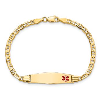 14k Yellow Gold Medical Soft Diamond Shape Red Enamel Mariner Link Child
ID Bracelet