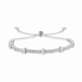 Oval White Zircon Sterling Silver Bolo Bracelet 1.10ctw