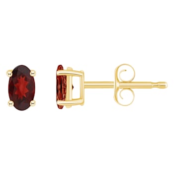 5x3mm Oval Garnet 14k Yellow Gold Stud Earrings