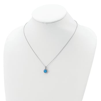 Rhodium Over Sterling Silver Cubic Zirconia and Created Blue Opal Necklace