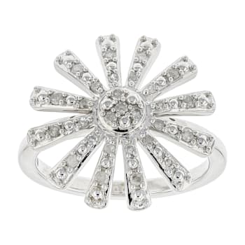 White Diamond Rhodium Over Sterling Silver Floral Inspired Cluster Ring 0.20ctw