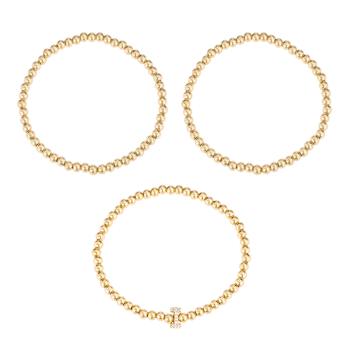 Initial I CZ Beaded Bracelet Set In 14K Gold Over Brass 0.10ctw