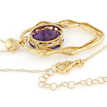 Amethyst Oval And White Topaz Pendant Necklace In 18K Gold Over Sterling
Silver 11.12ctw