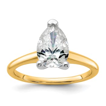 14K Yellow Gold With White Gold Accents 2 ct. D E F Pure Light Pear
Moissanite Solitaire Ring
