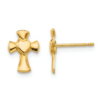14k Yellow Gold Children's Heart Cross Stud Earrings