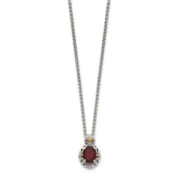 Sterling Silver with 14K Accent Antiqued Garnet Necklace