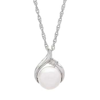 White Freshwater Pearl with Diamond Accents Sterling Silver Earrings and
Pendant Jewelry Set