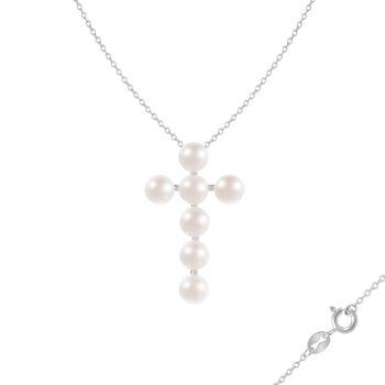 6.5-7mm Button White Cultured Freshwater Pearl Rhodium Over Sterling
Silver Pendant