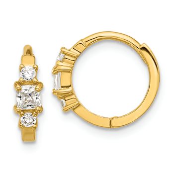 14k Yellow Gold Polished Cubic Zirconia 9/16" Hinged Huggie Hoop Earrings