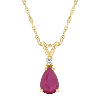7x5mm Pear Shape Ruby with Diamond Accent 14k Yellow Gold Pendant With Chain