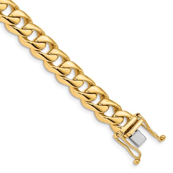 14K Two-tone Gold 8.3mm Hand-polished Rounded Curb Link Bracelet