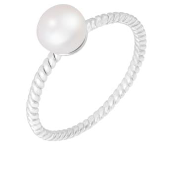 White Cultured Freshwater Pearl Rhodium Over Silver Ring