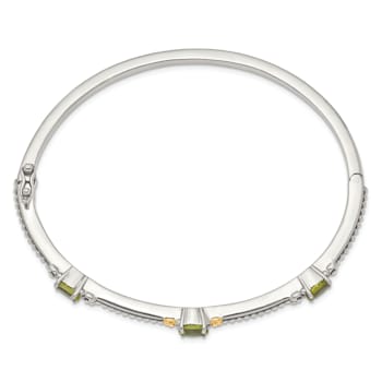 Sterling Silver with 14K Gold Over Sterling Silver Oxidized Peridot 3
Stone Bangle