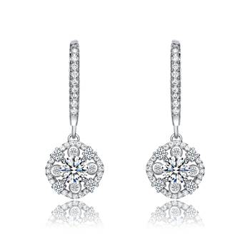 CZ Leverback Drop Earrings In Rhodium Over Brass