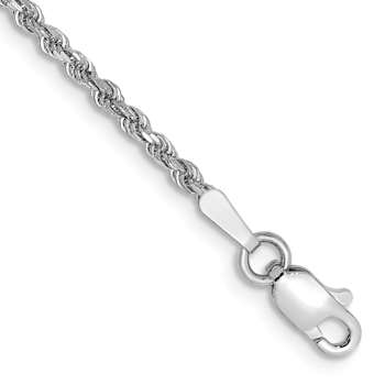 Rhodium Over 10k White Gold 1.75mm Diamond-Cut Rope Link Bracelet