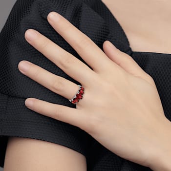 Rhodium Over Sterling Silver Garnet Ring