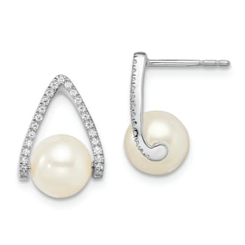Rhodium Over 14K White Gold Polished Freshwater Cultured Pear Post Earrings