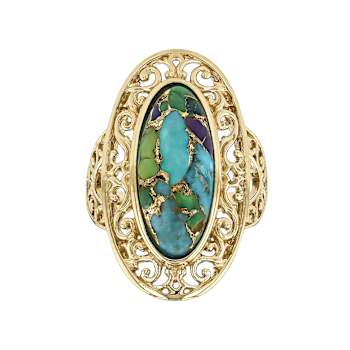Multi-Color Blended Turquoise Oval Solitaire Ring In 18K Gold Over
Sterling Silver 20x8mm