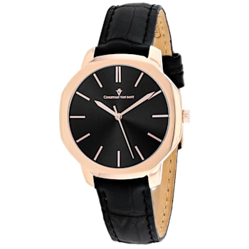 Christian Van Sant Women's Octave Slim Black Dial, Rose Bezel, Black
Leather Strap Watch
